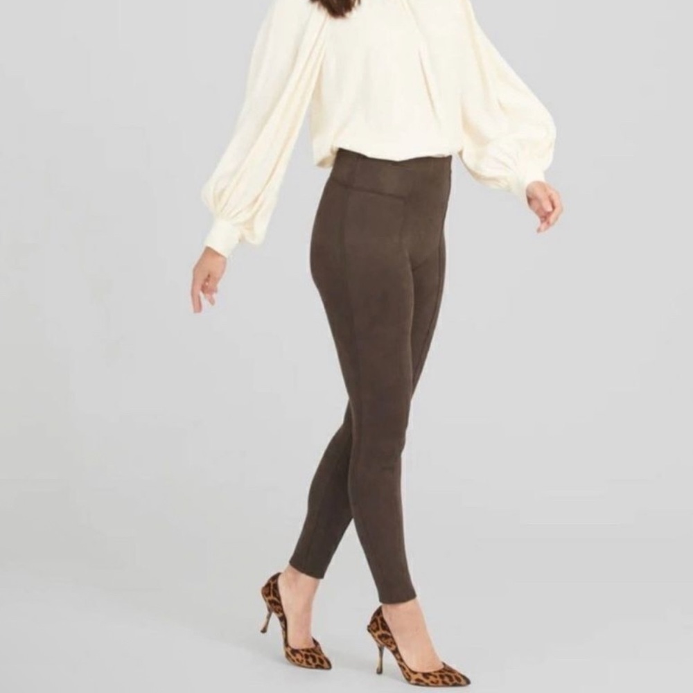 NEW SPANX Faux Suede Chocolate Brown Leggings Small